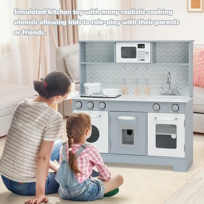 Costway Pretend Play Kitchen Wooden Toy Set For Kids W/ Realistic Light & Sound 3 Costway Pretend Play Kitchen Wooden Toy Set For Kids W/ Realistic Light & Sound - Image 3
