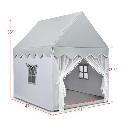 Costway Kids Play Tent Large Playhouse Children Play Castle Fairy Tent Gift W/ Mat Gray 6 Costway Kids Play Tent Large Playhouse Children Play Castle Fairy Tent Gift W/ Mat Gray - Image 6
