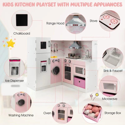 Costway Kids Corner Kitchen Play Set W/ Lifelike Sound & Sparkling Light Gift For Age 3+ 6 Costway Kids Corner Kitchen Play Set W/ Lifelike Sound & Sparkling Light Gift For Age 3+ - Image 6