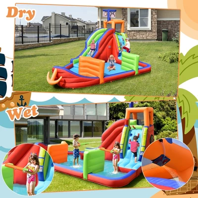 Costway 6-in-1 Pirate Ship Waterslide Kid Inflatable Castle W/ Water Blasters & 735W Blower 2 Costway 6-in-1 Pirate Ship Waterslide Kid Inflatable Castle W/ Water Blasters & 735W Blower - Image 2