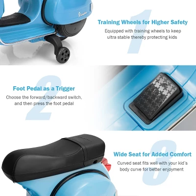Kids Vespa Scooter 6V Rechargeable Ride On Motorcycle W/Training Wheels 8 Kids Vespa Scooter 6V Rechargeable Ride On Motorcycle W/Training Wheels - Image 8