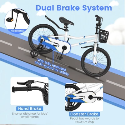 Costway 18'' Kid's Bike With Removable Training Wheels & Basket For 4-8 Years Old White/Blue/Red/Skyblue 3 Costway 18'' Kid's Bike With Removable Training Wheels & Basket For 4-8 Years Old White/Blue/Red/Skyblue - Image 3