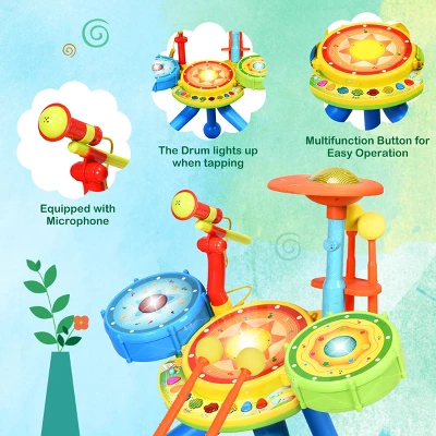 Kids Electric Jazz Drum Set Musical Instrument W/ Stool Mic & LED Light 6 Kids Electric Jazz Drum Set Musical Instrument W/ Stool Mic & LED Light - Image 6