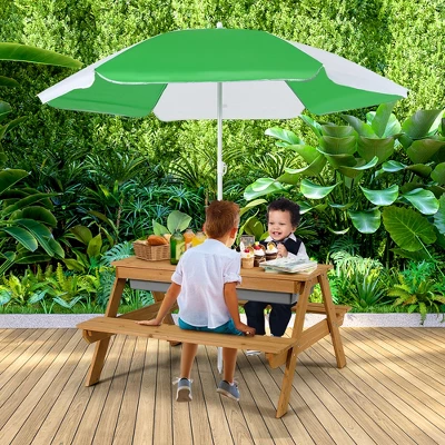 Babyjoy 3-in-1 Kids Picnic Table Outdoor Water Sand Table W/ Umbrella Play Boxes 3 Babyjoy 3-in-1 Kids Picnic Table Outdoor Water Sand Table W/ Umbrella Play Boxes - Image 3