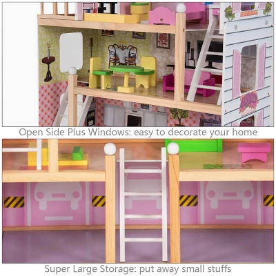 Costway Doll Cottage Dollhouse W/ Furniture Kids Wood House Playset Children Toy 8 Costway Doll Cottage Dollhouse W/ Furniture Kids Wood House Playset Children Toy - Image 8