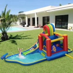 Costway Inflatable Kid Bounce House Slide Climbing Splash Pool Jumping Castle