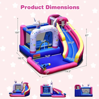 Costway Unicorn Theme Inflatable Water Slide Kids Bounce Castle W/ 480W Air Blower 3 Costway Unicorn Theme Inflatable Water Slide Kids Bounce Castle W/ 480W Air Blower - Image 3