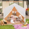 Costway Kid's Play Tent Toddler Playhouse Castle Solid Wood Frame With Washable Mat Orange/Pink