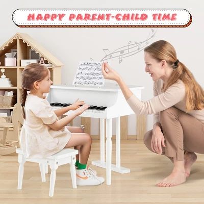 Costway 30 Key Classical Kids Piano Wooden Musical Instrument Toy W/ Stand & Stool White 3 Costway 30 Key Classical Kids Piano Wooden Musical Instrument Toy W/ Stand & Stool White - Image 3