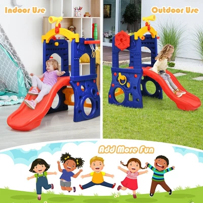 Costway 6-in-1 Freestanding Kids Slide W/ Basketball Hoop Play Climber Slide Set 6 Costway 6-in-1 Freestanding Kids Slide W/ Basketball Hoop Play Climber Slide Set - Image 6