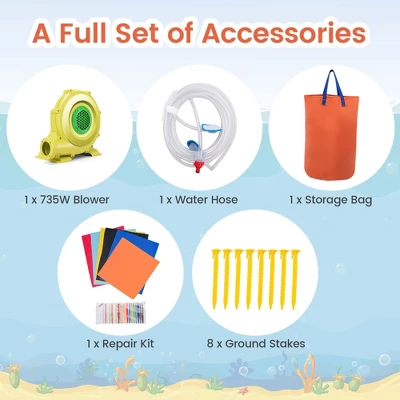 Costway Inflatable Water Slide Park Pirate Theme Bouncer Playhouse Castle With 735W Blower 8 Costway Inflatable Water Slide Park Pirate Theme Bouncer Playhouse Castle With 735W Blower - Image 8