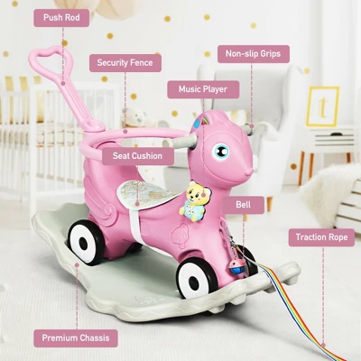 Costway Baby Rocking Horse 4 In 1 Kids Ride On Toy Push Car W/ Music 7 Costway Baby Rocking Horse 4 In 1 Kids Ride On Toy Push Car W/ Music - Image 7