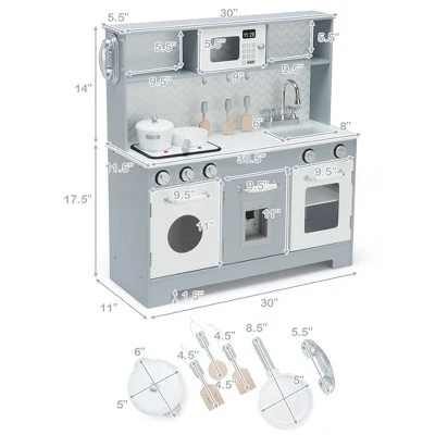 Costway Pretend Play Kitchen Wooden Toy Set For Kids W/ Realistic Light & Sound 2 Costway Pretend Play Kitchen Wooden Toy Set For Kids W/ Realistic Light & Sound - Image 2