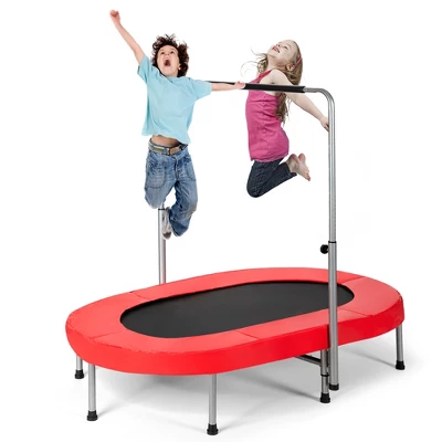 Costway Foldable Trampoline Double Mini Kids Fitness Rebounder W/ Adjustable Handle RedBlue 11 Costway Foldable Trampoline Double Mini Kids Fitness Rebounder W/ Adjustable Handle RedBlue - Image 11