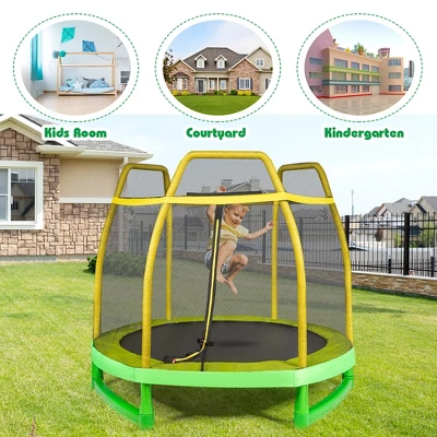 Costway 7 FT Kids Trampoline W/Safety Enclosure Net Spring Pad Indoor Outdoor Heavy Duty YellowBlue 6 Costway 7 FT Kids Trampoline W/Safety Enclosure Net Spring Pad Indoor Outdoor Heavy Duty YellowBlue - Image 6