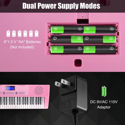 Costway 61-Key Electric Piano Portable Digital Keyboard W/Lighted Key Music Stand Pink 8 Costway 61-Key Electric Piano Portable Digital Keyboard W/Lighted Key Music Stand Pink - Image 8