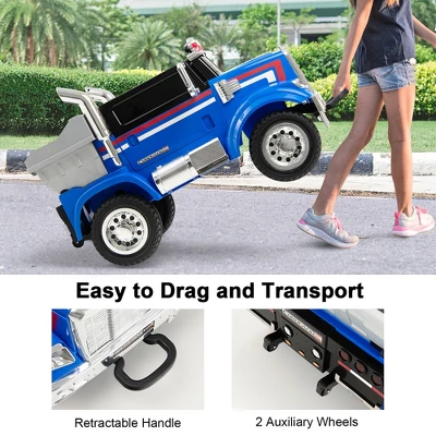 Costway 12V Licensed Freightliner Kids Ride On Truck Car RC W/ Dump Box & Lights RedBlue 5 Costway 12V Licensed Freightliner Kids Ride On Truck Car RC W/ Dump Box & Lights RedBlue - Image 5