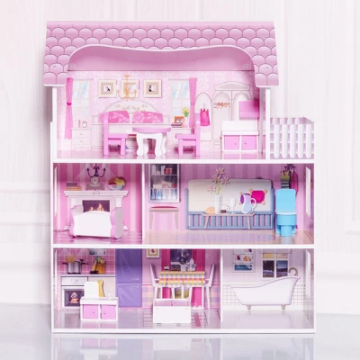 Costway 28'' Pink Dollhouse W/ Furniture Gliding Elevator Rooms 3 Levels Young Girls Toy 4 Costway 28'' Pink Dollhouse W/ Furniture Gliding Elevator Rooms 3 Levels Young Girls Toy - Image 4