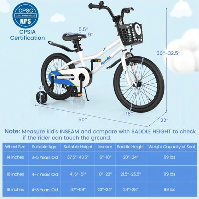 Costway 18'' Kid's Bike With Removable Training Wheels & Basket For 4-8 Years Old White/Blue/Red/Skyblue 8 Costway 18'' Kid's Bike With Removable Training Wheels & Basket For 4-8 Years Old White/Blue/Red/Skyblue - Image 8