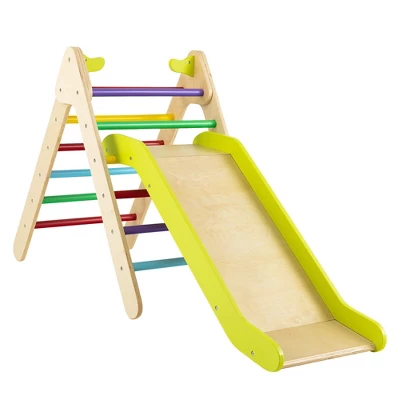 Costway 2-in-1 Wooden Climbing Triangle Set Triangle Climber W/ Ramp 1 Costway 2-in-1 Wooden Climbing Triangle Set Triangle Climber W/ Ramp