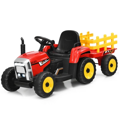 Costway 12V Kids Ride On Tractor With Trailer Ground Loader W/ RC & Lights RedPinkGreen 12 Costway 12V Kids Ride On Tractor With Trailer Ground Loader W/ RC & Lights RedPinkGreen - Image 12