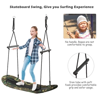 Costway Saucer Tree Swing Surf Kids Outdoor Adjustable Oval Platform Set W/ Handle BlueGreen ColorfulCamouflage Green 5 Costway Saucer Tree Swing Surf Kids Outdoor Adjustable Oval Platform Set W/ Handle BlueGreen ColorfulCamouflage Green - Image 5