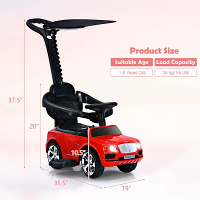 Costway 3-in-1 Licensed Bentley Kids Ride On Push Car Toddler Sliding Car W/Canopy 3 Costway 3-in-1 Licensed Bentley Kids Ride On Push Car Toddler Sliding Car W/Canopy - Image 3