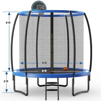 Costway 8 FT Recreational Trampoline W/ Basketball Hoop Safety Enclosure Net Ladder 1 Costway 8 FT Recreational Trampoline W/ Basketball Hoop Safety Enclosure Net Ladder