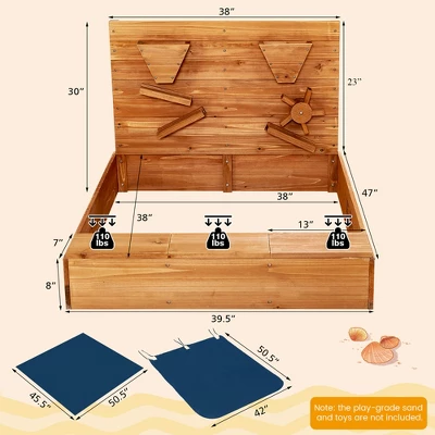 Costway Wooden Sandbox W/ Sand Wall & Cover & Bottom Liner For Kids Outdoor 9 Costway Wooden Sandbox W/ Sand Wall & Cover & Bottom Liner For Kids Outdoor - Image 9