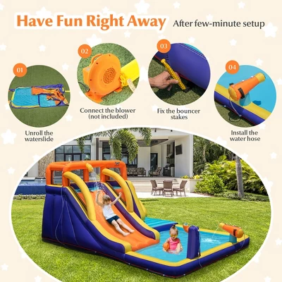 Costway Inflatable Waterslide 4-in-1 Kids Bounce Castle With Splash Pool(With 750W Blower) 7 Costway Inflatable Waterslide 4-in-1 Kids Bounce Castle With Splash Pool(With 750W Blower) - Image 7