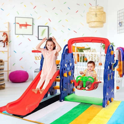 Costway 3 In 1 Junior Children Climber Slide Swing Seat Basketball Hoop Playset Backyard 2 Costway 3 In 1 Junior Children Climber Slide Swing Seat Basketball Hoop Playset Backyard - Image 2