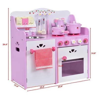 Costway Kids Wooden Play Set Kitchen Toy Strawberry Pretend Cooking Playset Toddler 1 Costway Kids Wooden Play Set Kitchen Toy Strawberry Pretend Cooking Playset Toddler
