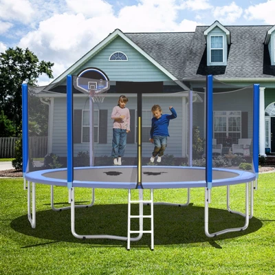 Costway 12/14/15ft Trampoline W/ Safety Enclosure Net Ladder Basketball Hoop 3 Costway 12/14/15ft Trampoline W/ Safety Enclosure Net Ladder Basketball Hoop - Image 3
