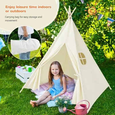 Costway Kids Canvas Play Tent Foldable Playhouse Toys For Indoor Outdoor 2 Costway Kids Canvas Play Tent Foldable Playhouse Toys For Indoor Outdoor - Image 2