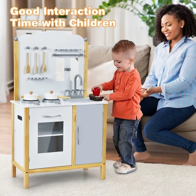 Costway Kids Play Kitchen Set Toddler Pretend Cooking Set W/ Cabinet&Accessories 2 Costway Kids Play Kitchen Set Toddler Pretend Cooking Set W/ Cabinet&Accessories - Image 2