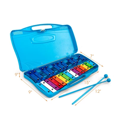 Costway 25 Notes Kids Glockenspiel Chromatic Metal Xylophone W/Case And 2 Mallets 1 Costway 25 Notes Kids Glockenspiel Chromatic Metal Xylophone W/Case And 2 Mallets