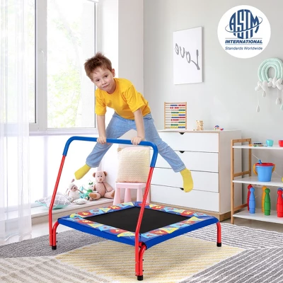 Costway 36" Kids Square Trampoline Indoor Outdoor Rebounder W/Foam Handrail Alphabet Pad 1 Costway 36" Kids Square Trampoline Indoor Outdoor Rebounder W/Foam Handrail Alphabet Pad