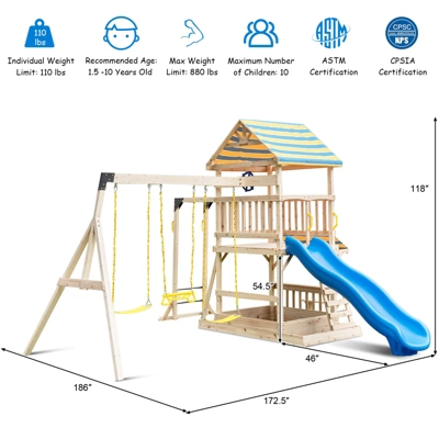 Costway Backyard Wooden Swing Set Slide Playset For Kids Outdoor Climbing Wall Sandpit 8 Costway Backyard Wooden Swing Set Slide Playset For Kids Outdoor Climbing Wall Sandpit - Image 8