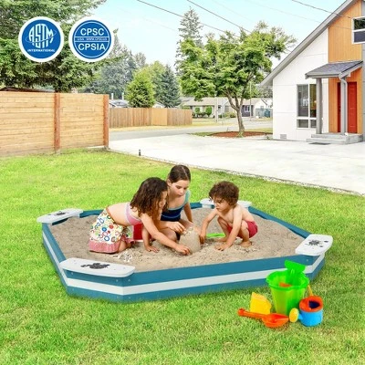 Costway Outdoor Wooden Sandbox With Animal Patterns Seats Backyard Bottomless Sandpit 2 Costway Outdoor Wooden Sandbox With Animal Patterns Seats Backyard Bottomless Sandpit - Image 2