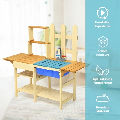 Costway Kid's Wooden Mud Kitchen Pretend Cook Playset Toy For Children 5 Costway Kid's Wooden Mud Kitchen Pretend Cook Playset Toy For Children - Image 5