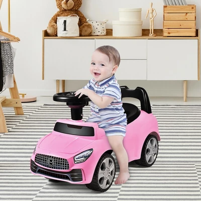 Costway Foot-to-Floor Kids Ride-On Push Car W/ Horn And Music WhitePink 3 Costway Foot-to-Floor Kids Ride-On Push Car W/ Horn And Music WhitePink - Image 3