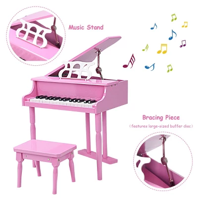 30 Key Childs Toy Grand Baby Piano W/ Kids Bench Wood Pink 3 30 Key Childs Toy Grand Baby Piano W/ Kids Bench Wood Pink - Image 3