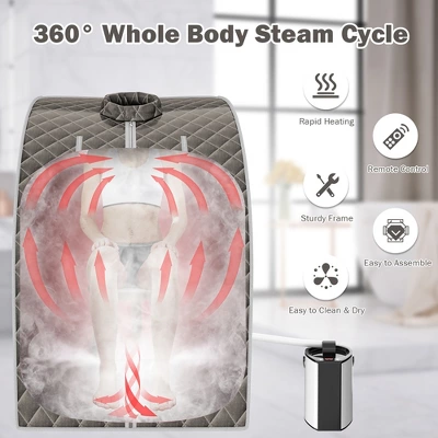 Costway 9-gear Adjustable Temperature Portable Steam Sauna W/ Herbal Box Gray 1 Costway 9-gear Adjustable Temperature Portable Steam Sauna W/ Herbal Box Gray