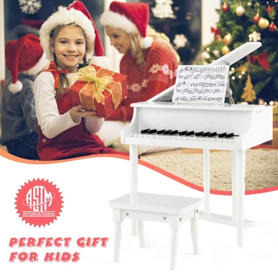 Costway 30 Key Classical Kids Piano Wooden Musical Instrument Toy W/ Stand & Stool White 5 Costway 30 Key Classical Kids Piano Wooden Musical Instrument Toy W/ Stand & Stool White - Image 5