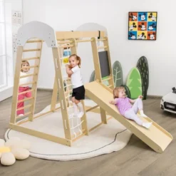 Costway Indoor Playground Climbing Gym Kids Wooden 8 In 1 Climber Playset For Children