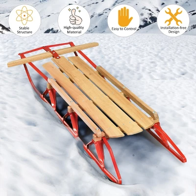 Costway 54''Kids Wooden Snow Sled Runners Steering Bar Steering Snow Slider 4 Costway 54''Kids Wooden Snow Sled Runners Steering Bar Steering Snow Slider - Image 4