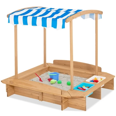 Costway Kids Large Wooden Sandbox W/ 2 Bench Seats Outdoor Play Station For Children 7 Costway Kids Large Wooden Sandbox W/ 2 Bench Seats Outdoor Play Station For Children - Image 7