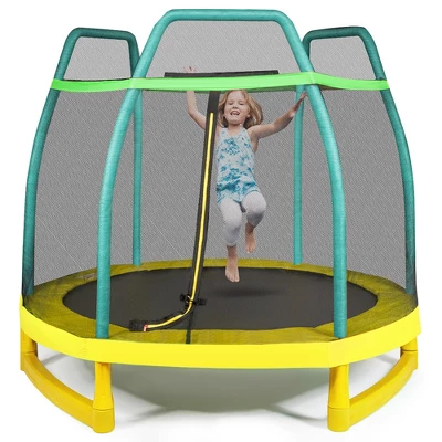 Costway 7 FT Kids Trampoline W/Safety Enclosure Net Spring Pad Indoor Outdoor Heavy Duty YellowBlue 12 Costway 7 FT Kids Trampoline W/Safety Enclosure Net Spring Pad Indoor Outdoor Heavy Duty YellowBlue - Image 12