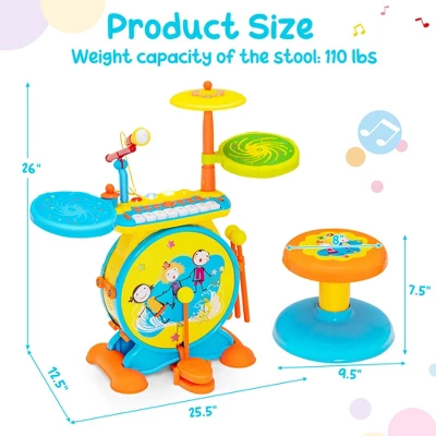 Costway 2-in-1 Kids Electronic Drum Kit Music Instrument Toy W/ Keyboard Microphone Blue 1 Costway 2-in-1 Kids Electronic Drum Kit Music Instrument Toy W/ Keyboard Microphone Blue